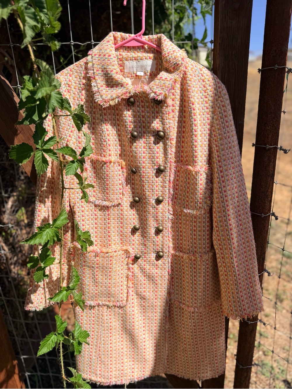 Liz Claiborne Pink Multi-Color Tweed Double-Breasted Blazer